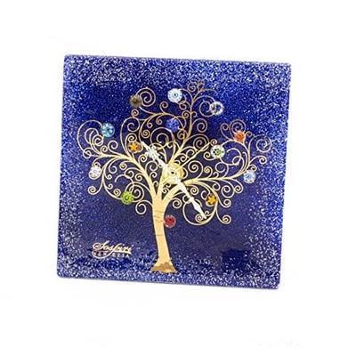  Table Clock Murano Glass Silent Mechanism Decorated with Murrines and Gold 