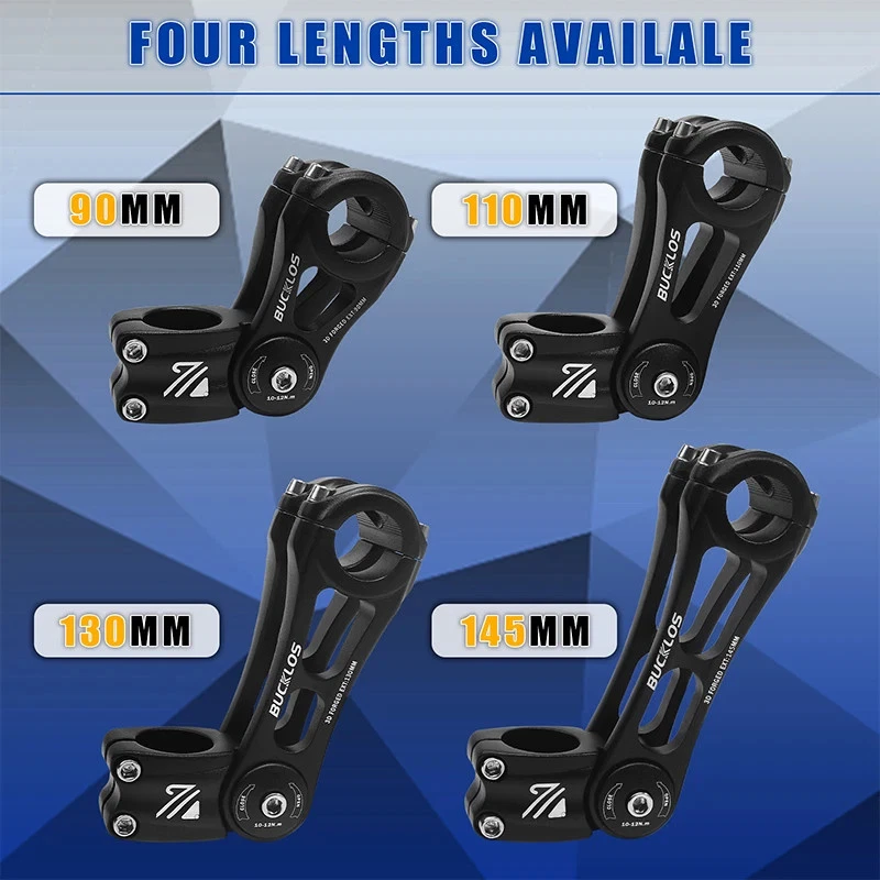 Vástago de manillar MTB forjado en 3D 31,8 mm 90/110/145 mm ±80 ° piezas de vástago de bicicleta ajustable Foto 2 de 4