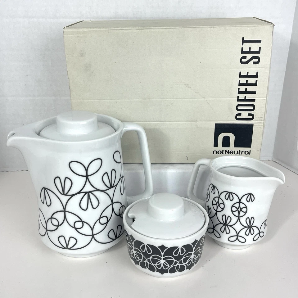NotNeutral咖啡套装锅奶油糖盘黑丝带白茶服务礼物 — 第 2/4 张图片