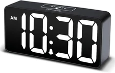 Small Digital Alarm Clock - Large Numbers Display, USB Charging, Adjustable Volu
