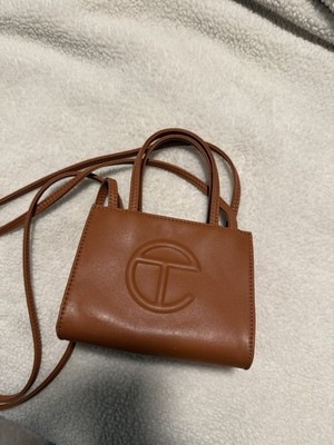 Telfar Mini Brown Crossbody Bag with Logo Accent and Top Handle