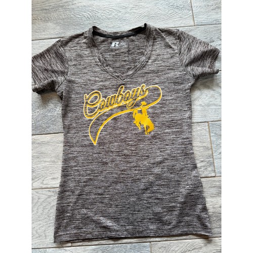 Wyoming Cowboys Russell Athletic T-Shirt Tee Shirt Small Space Dye V-Neck Womens