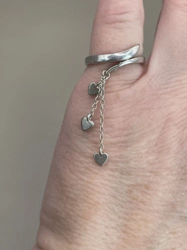 Vintage Sterling Silver 925 Three Dangle Chains W/ Hearts Women’s 5 Ring 3.1g