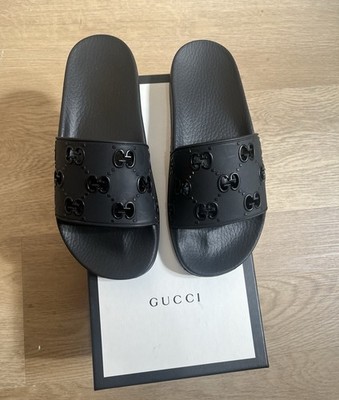 Gucci Black Rubber GG Logo Slide Sandals Women s US 8 EU 38 Slip-On