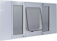 IDEAL Aluminum Sash Window Pet Door,Adjustable 33" to 38"W,7.5" x10.5" Flap Size