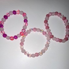 3 Pink Multicolor Glass Beaded Stackable Bracelets