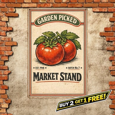 Fresh Tomato Farm Theme Metal Tin Sign Rustic Kitchen Wall Art 8x12
