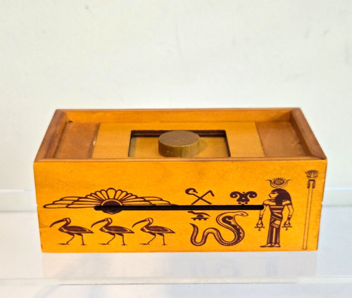 Vintage Handcrafted Wooden Puzzle Box Egyptian Secret Compartment Bank