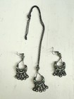 Schmuck-Set, 3teilig, Ohrringe+Kette Strass, alt silber-grün,Vintage,Modeschmuck