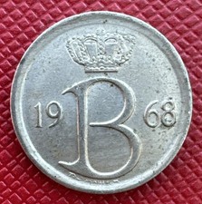 Belgium 1968 Copper-Nickel 25 Centimes. Baudouin I. Dutch Text. KM# 154