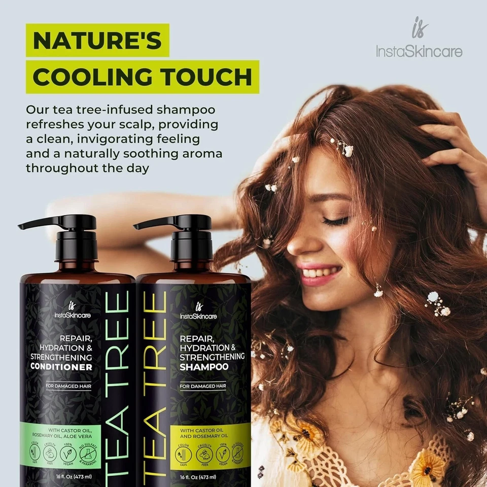 InstaSkincare Tea Tree Shampoo & Conditioner Set 16oz | Hydrating, Castor & Aloe - Image 4 of 4