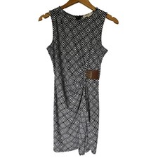 NWT Michael Kors Petite Black White Geometric Diamond Print Sheath Dress P/S