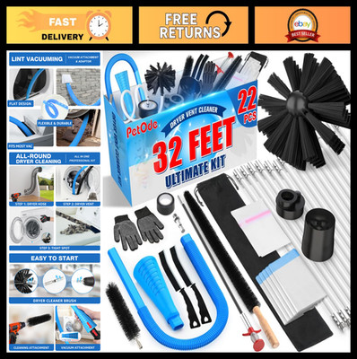 32ft Dryer Vent Cleaner Kit - Lint Remover Brush, Vacuum Hose Attachment Tools