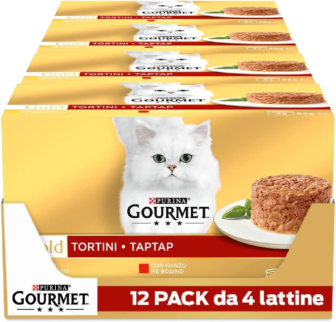 Gourmet Gold Tortini Manzo e Pollo 48x85g | Cibo Umido Gatto Adulto
