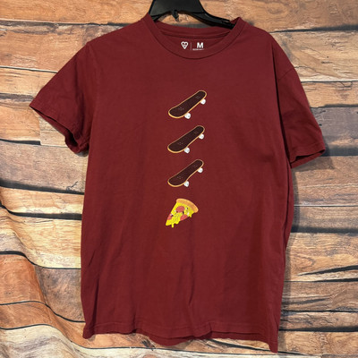 Revive Skateboard Pizza T Shirt Maroon Mens Medium M Graphic Skateboarding Tee