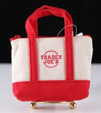 New 2025 Trader Joe's Canvas Red Micro Tote with Grocery Bag -It's 2 Bags in 1!