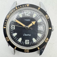 Vintage Timex 9677 4170 Bakelite Skin Diver Date Mens Electric Wristwatc G2U