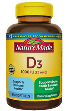 Nature Made Vitamin D3 1000 IU 650 Softgels Exp8/2027 Bone Muscle Immune Health