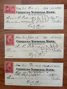 United States 1899 - Three Old " Citizens National Bank ". Peru, Indiana Bank Ch