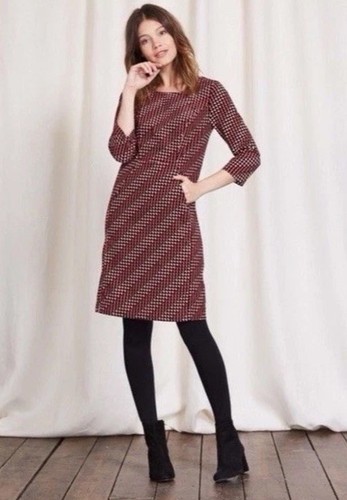 Boden Hannah Red Black Geo Polka Dot Corduroy Sheath Dress US 16L Excellent - Afbeelding 2 van 13