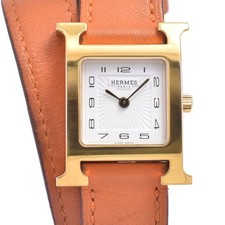Hermes Heure H Quartz Plated Metal And Leather Watch