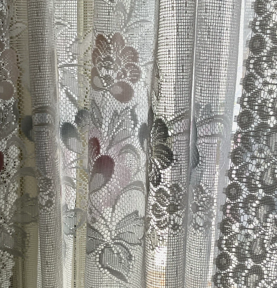 Cortinas de encaje pastel transparente 2 paneles 60x62 en bolsillo de varilla vintage años 80 cabaña Foto 4 de 4