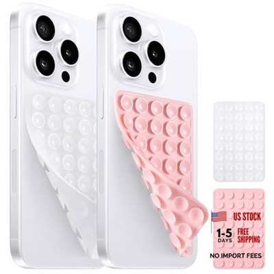 Silicone Double Sided Suction Grip Pad for Phone Case  Transparent + Light Pink