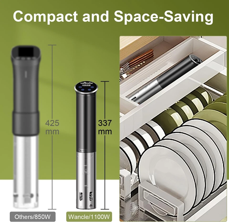 Sous Vide Wancle Roner 1100W Sous Vide Cooker Controllo Preciso della Temperatur - Immagine 3 di 4