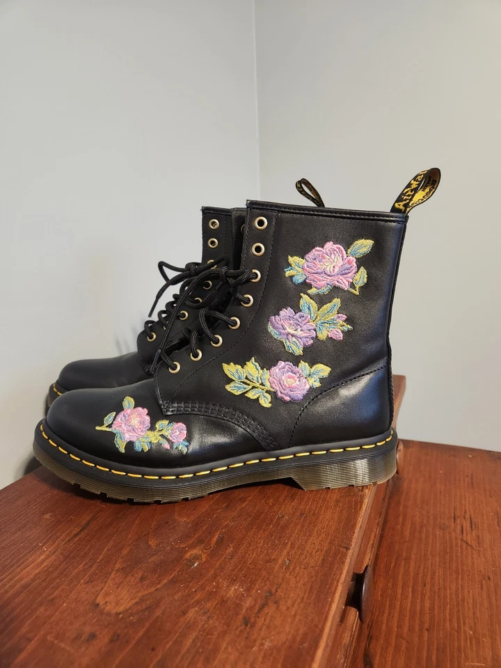 Botas de Combate Dr Doc Martens 1460 Vonda Rosa Floral Talla 11 Ojales Tobillo Foto 2 de 4