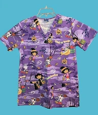 Dora the Explorer Halloween Medical Scrub Top  Spook-tacular Purple Sz Women’s M