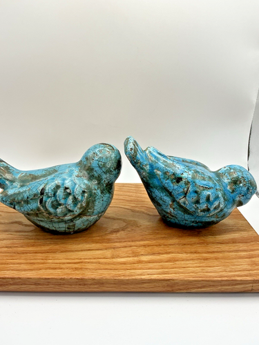 Vintage Ceramic Pair (2) Of Crackle Turquoise Pottery Birds VGUC - Picture 15 of 19