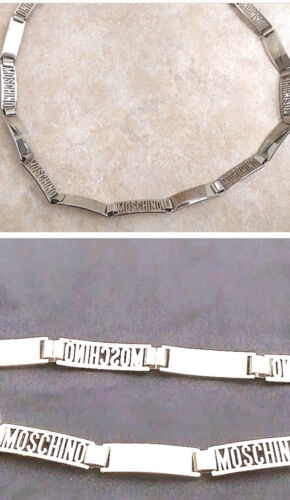 Vintage Moschino designer silver tone metal chain logo links belt - 第 1/2 張圖片