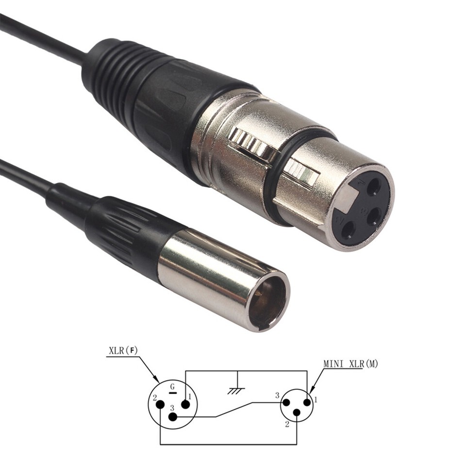 Mini XLR 3Pin Male to XLR 3Pin Female Audio Cable Camera Microphone