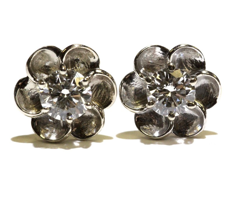 GIA certified 14k white gold .73ct Flower diamond stud 6 prong earrings Natural