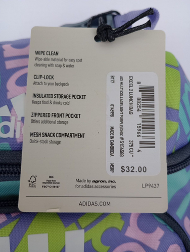Adidas Excel 2 Thermo Brotzeittasche Schule Arbeit Logo mehrere Fächer NEU - Bild 4 von 5