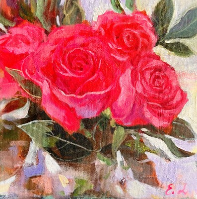 Roses oil painting original still life small work floral impressionist art