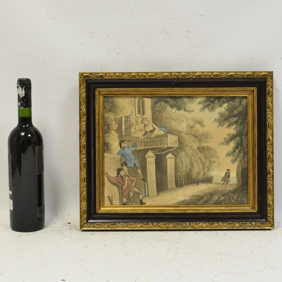 Environ 1850 Dessin ancienne Gouache scène de genre 42x34 cm - Photo 2/4