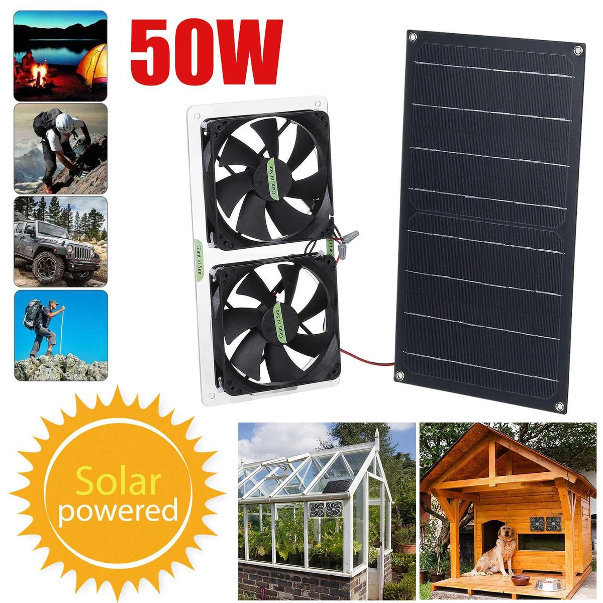 50W 12V Solar Exhaust Fan Ventilation Extractor Air Flow Fan for Greenhouse  Shed | eBay