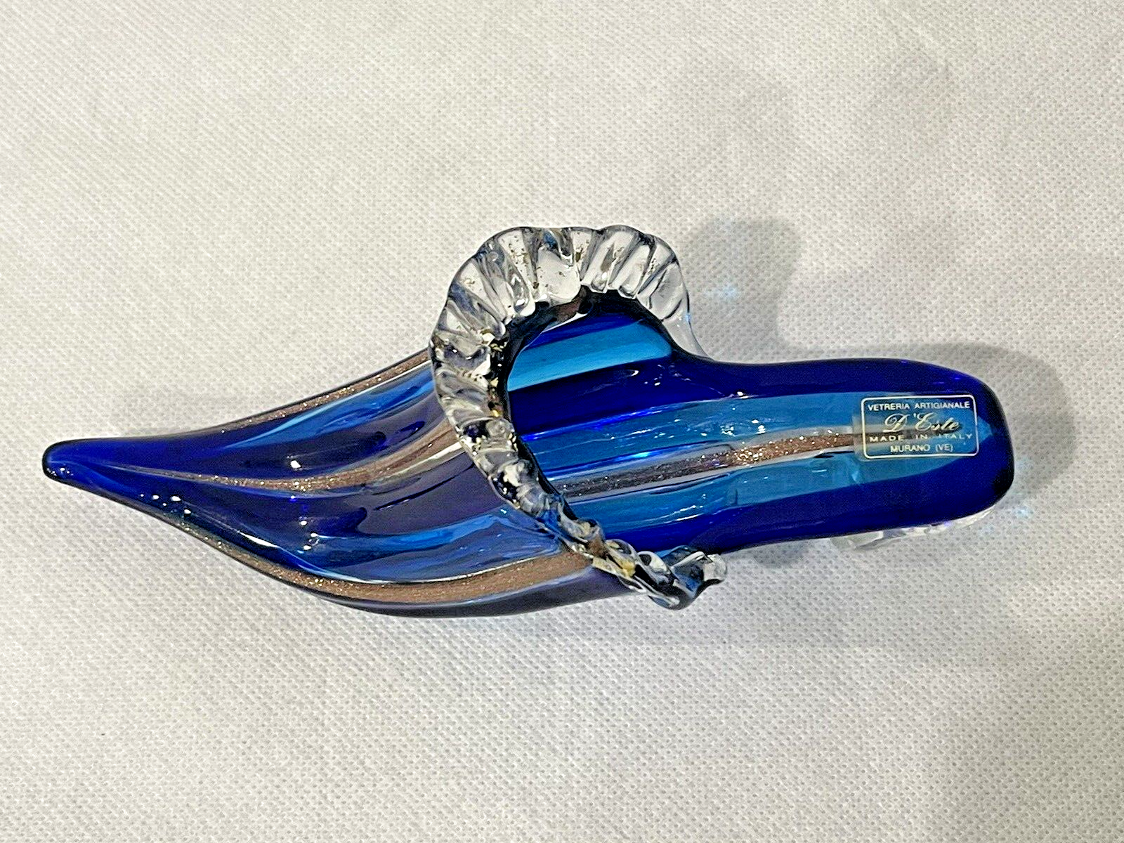 PANTOFOLA D’ORO Pantofola Vetreria Artigianale D’Este in vetro di Murano a righe oro blu chiaro e scuro