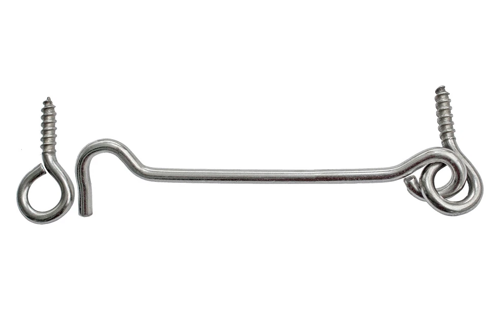 4 x Sturmhaken 60 x 4 mm Fensterladenhaken mit Öse Holzgewinde Vernickelt