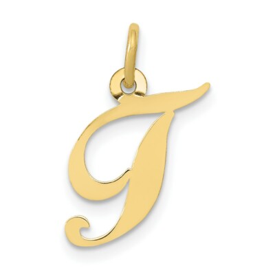 Real 10kt Yellow Gold Small Fancy Script Initial T Charm