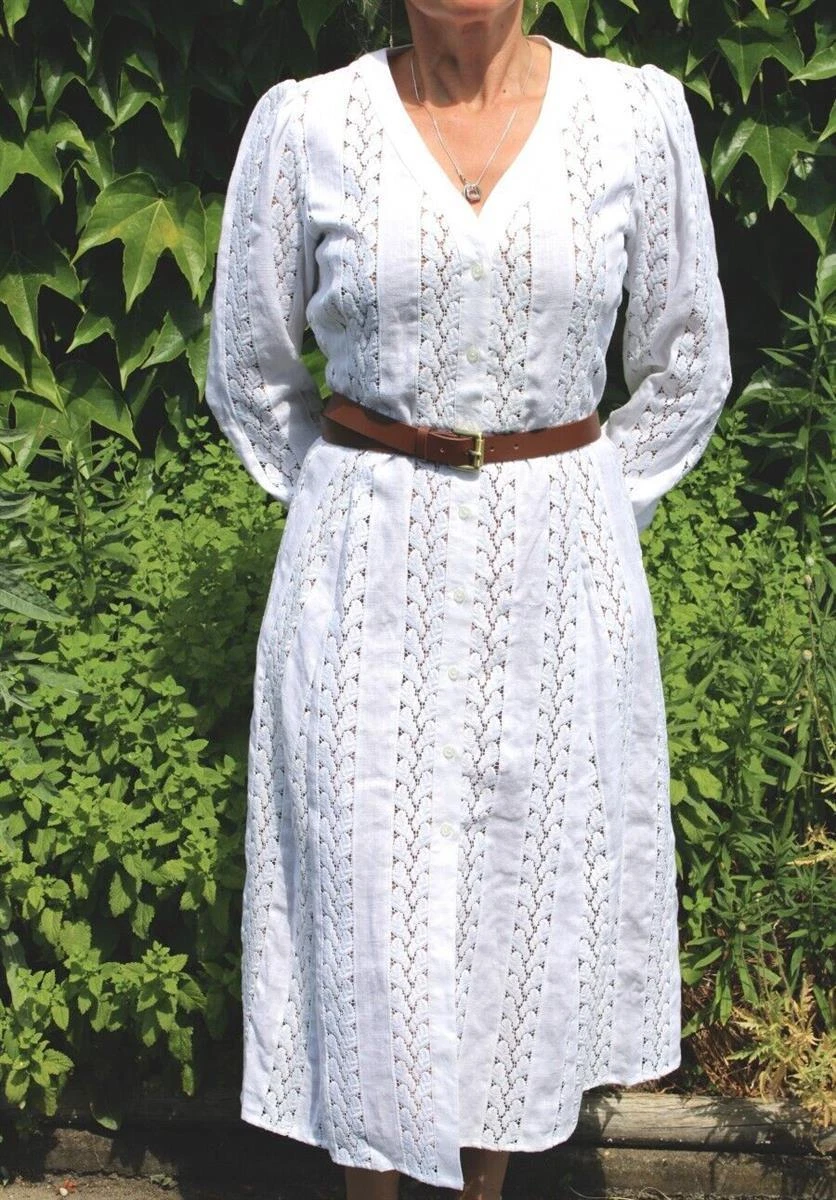 Maxi abito Michael Kors manica lunga cotone bianco ricamo cintura taglia M 38 nuovo HB110