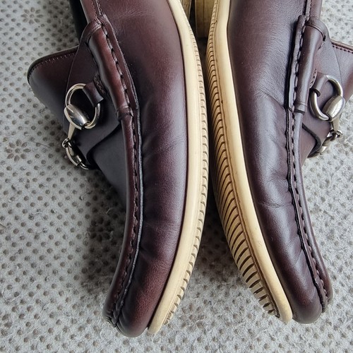 GUCCI Silver Horse Bit Leather Brown Moc Toe Boat Shoe Loafers UK 4.5 - Picture 15 of 22