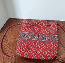Vera Bradley Drawstring Backpack Cinch Quilted Red Purse Villa Diamond Floral