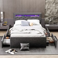 Polsterbett Einzelbett mit LED Doppelbett Jugendbett Stoff Lattenrost OYAJIA®