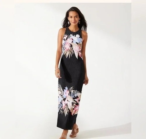 Tommy Bahama Delicate Flora Maxi Dress Medium Stretch Beach Vacation Resort