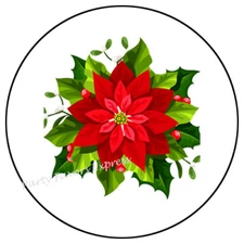 BEAUTIFUL POINSETTIA CHRISTMAS ENVELOPE SEALS LABELS STICKERS PARTY FAVORS