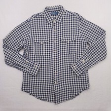 Vintage Polo Ralph Lauren Shirt Men L Blue White Gingham Check Plaid Lightweight