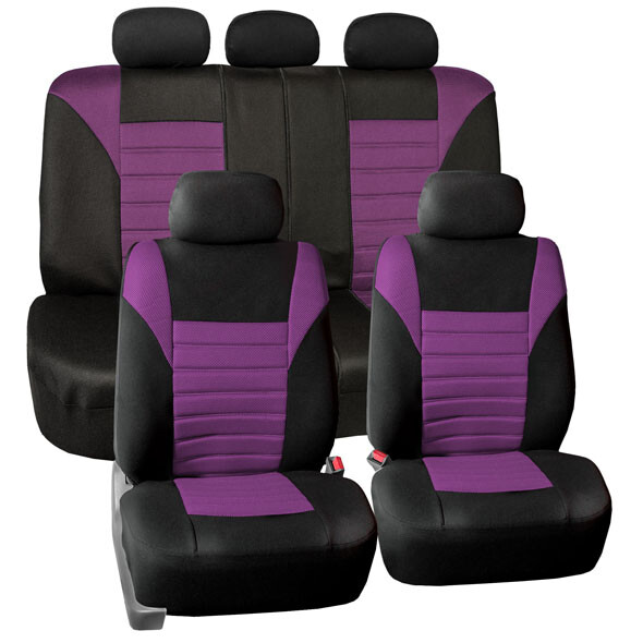 Car Seat Covers Purple For Auto Car SUV with Black Leather Trim Floor Mats