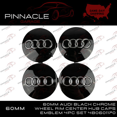 4x Black Wheel Hub Center Caps with Chrome logo for Audi 60MM 4B0-601-170-7ZJ